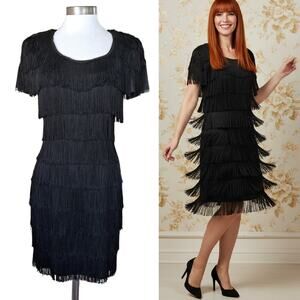 Iconic Vintage Black Fringe Flapper-style Dress Size 7/8 Roberta Short Sleeve